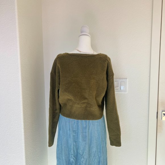 Oak + Fort Khaki Cropped Cardigan Size XS - Picture 7 of 8